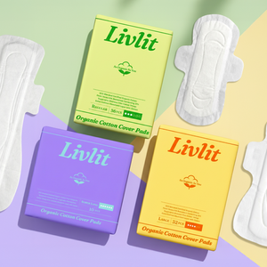 Livlit sanitary pads and boxes on a colorful background