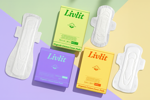 Livlit sanitary pads and boxes on a colorful background